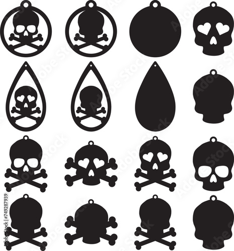 Skull earrings, halloween earrings bundle, leather earring, earring for glowforge, laser cut earring, vector illustration file