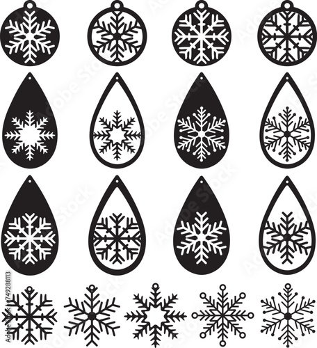 Snowflake earrings bundle, christmas earrings, earring for glowforge, laser cut earring, vector illustration file