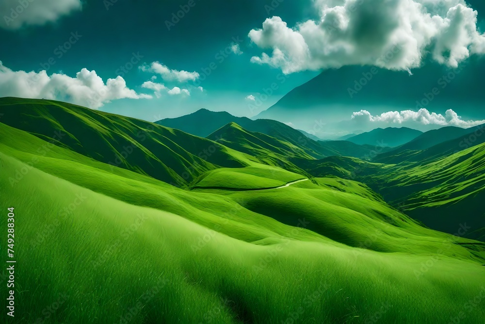 landscape with green grass and mountains