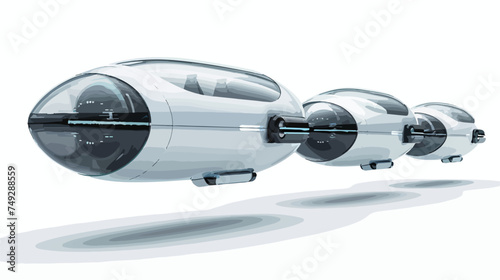 Floating hyperloop pods white background isolated background