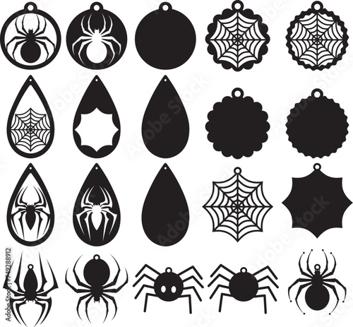 Spider earrings bundle, spiderweb earrings, earring for glowforge, laser cut earring, vector illustration file