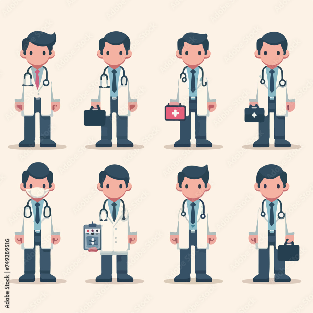 Vector set of full body doctors with flat design style