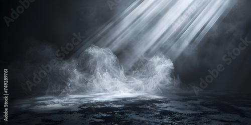A dark ocean with a light at the bottom, Scenic view of waterfall against sky,