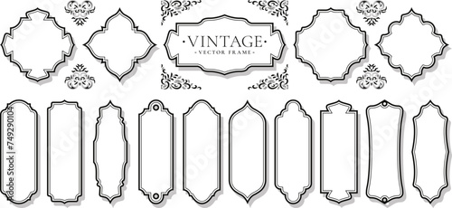Set of vintage frames Empty Vertical labels. Old ornate label, decorative frame and retro badge. Royal wedding insignia, sale sticker or invitation card. Isolated vector symbols