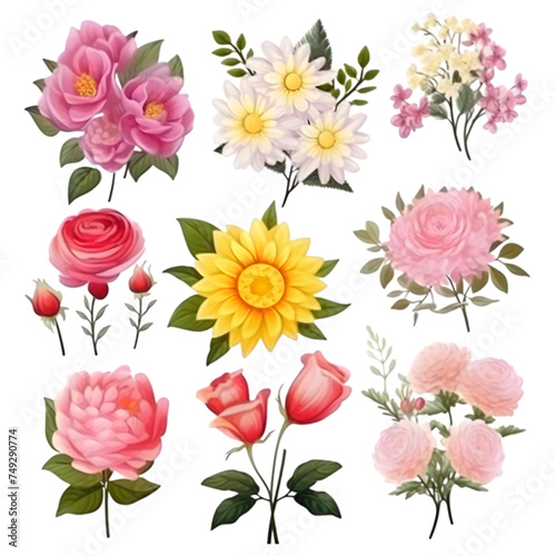 Fototapeta Naklejka Na Ścianę i Meble -  PNG Set of floral branch watercolor elements