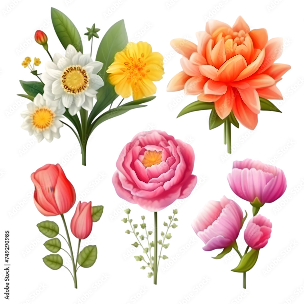 Fototapeta premium PNG Set of floral branch watercolor elements