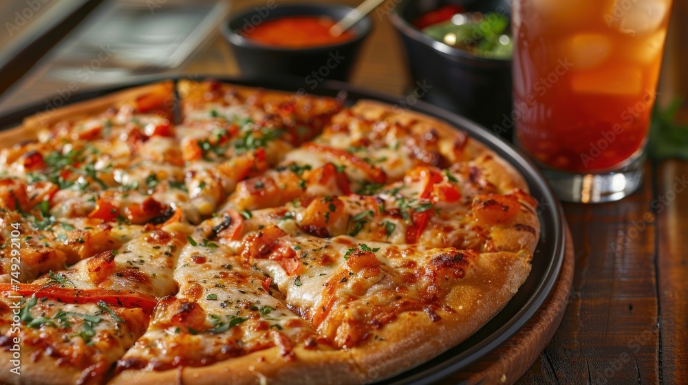 pizza, burger, sauce with cooldrink pizza, burger, sauce with cooldrink