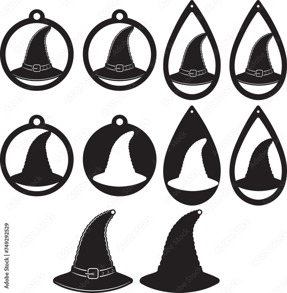 Witch hat earrings, halloween earrings bundle, leather earring, earring for glowforge, laser cut earring, vector illustration file Witch hat earrings, halloween earrings bundle, leather earring, earring for glowforge, laser cut earring, vector illustration file