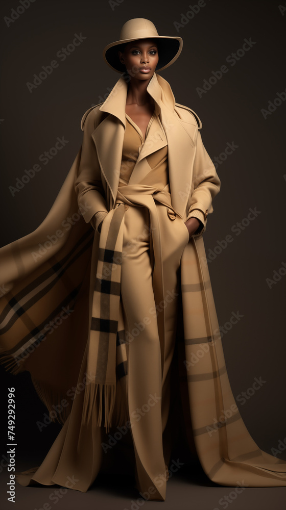 Beautiful Model Wearing a Beige Coat: Exuding Elegance and Sophistication in Fashion Modeling
