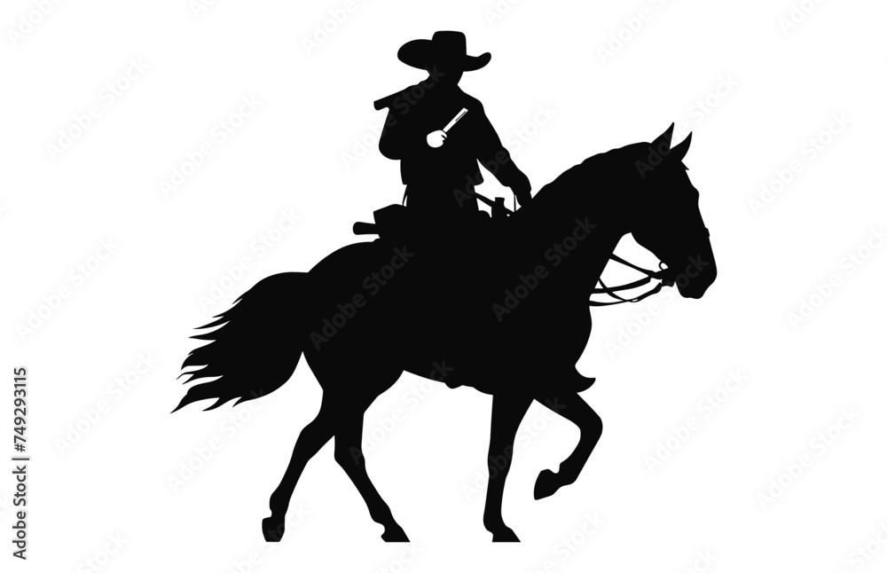 Mexican Cowboy Riding a Charro Horse silhouette vector isolated on a white background, Charro Horse Black Clipart