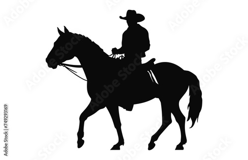 Mexican Cowboy Riding a Horse silhouette black and white vector art