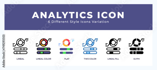 Analytics icon set with different styles. Design elements for logo. Vector illustration.