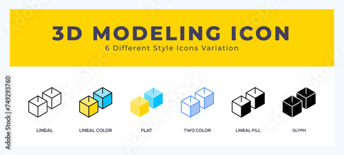 3d modeling icon in filled. thin line. outline stroke and flat style.