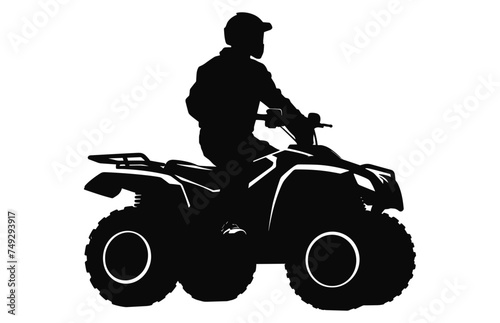 Pilot riding ATV black silhouette isolated on a white background, A Man Riding atv black vector, ATV Rider