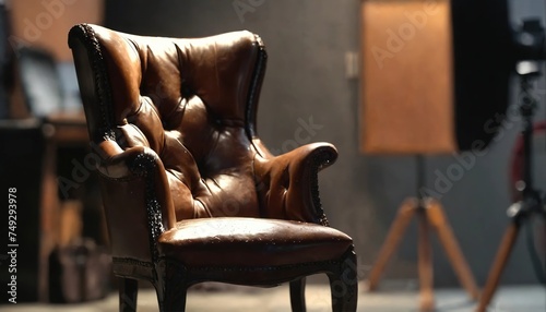 Leather chair in the studio. Generative AI © Yan Gordiza