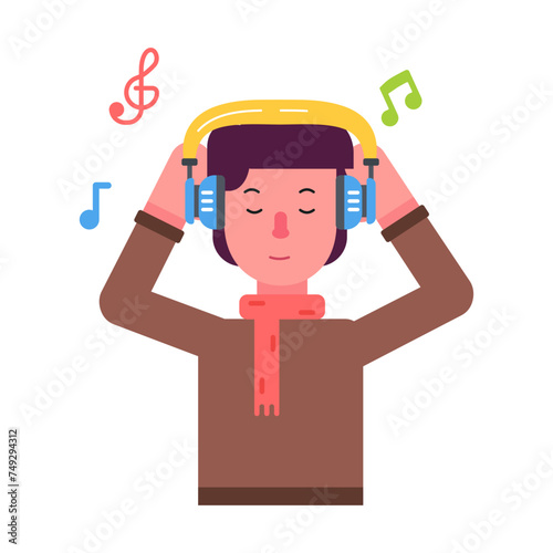 A flat icon of boy listening song 