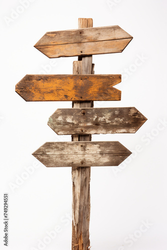 old wood directional sign against white background, in the style of clever wit сreated with Generative Ai © Andrii Yablonskyi