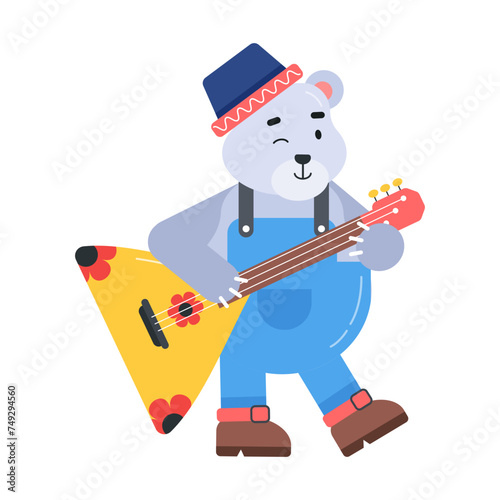 A flat icon of bear playing balalaika