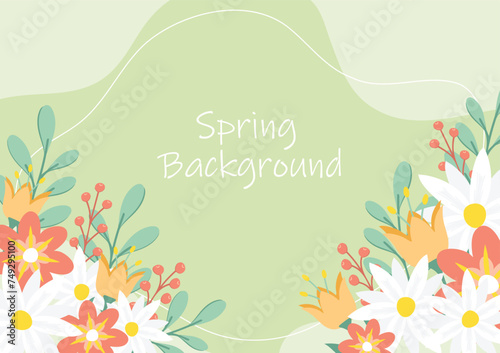 hand draw blooming flowers on green background floral border vector illustration background