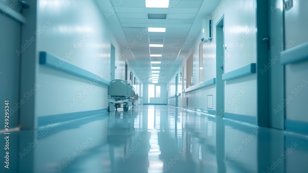 Empty blank corridor hospital with blurred background Empty blank corridor hospital with blurred background