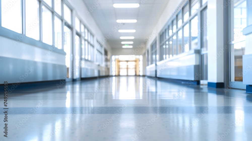 Empty blank corridor school with blurred background.
