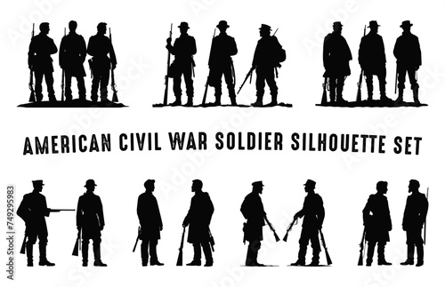 American Civil War soldiers Silhouettes vector Set, Civil War soldier black silhouette Clip art Bundle