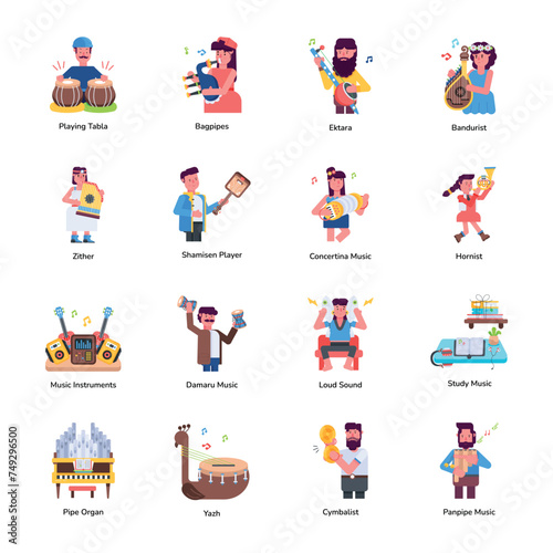 Modern Flat Icons Depicting Classic Musicians 

