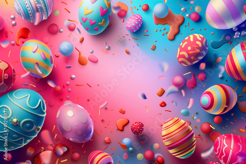 Easter banner with frame from Easter eggs in with space for text in center on pink background