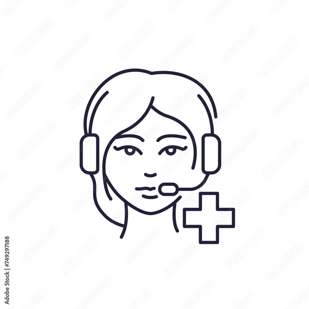 Medical call center line icon with woman operator Medical call center line icon with woman operator