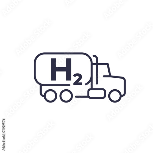 hydrogen truck icon, h2 tanker on white