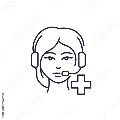Medical call center line icon with woman operator