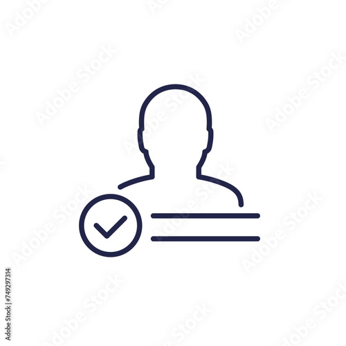 Account verified icon, user and check mark line vector