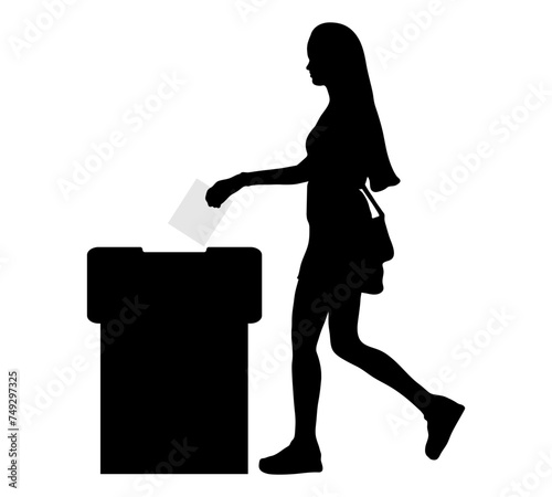 Silhouette of voting woman, election. Vector illustration