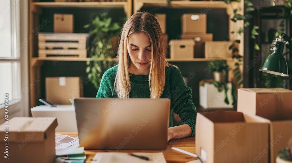 Starting small businesses SME owners female entrepreneurs check online orders to prepare to pack the boxes, sell to customers, sme business ideas online. Starting small businesses SME owners female entrepreneurs check online orders to prepare to pack the boxes, sell to customers, sme business ideas online.