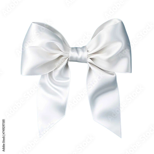  White ribbon bow isolated on transparent background. generative ai.