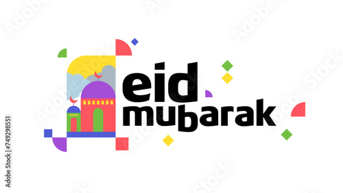 Simple Colorful Geometric Eid Mubarak Typography Isolated in White