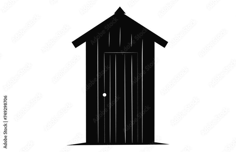 Wooden old outhouse silhouette vector, Old wooden toilet black Clipart, Village restroom silhouette