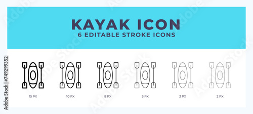 Kayak icon in thin line. Bold line. Regular line. Editable stroke.