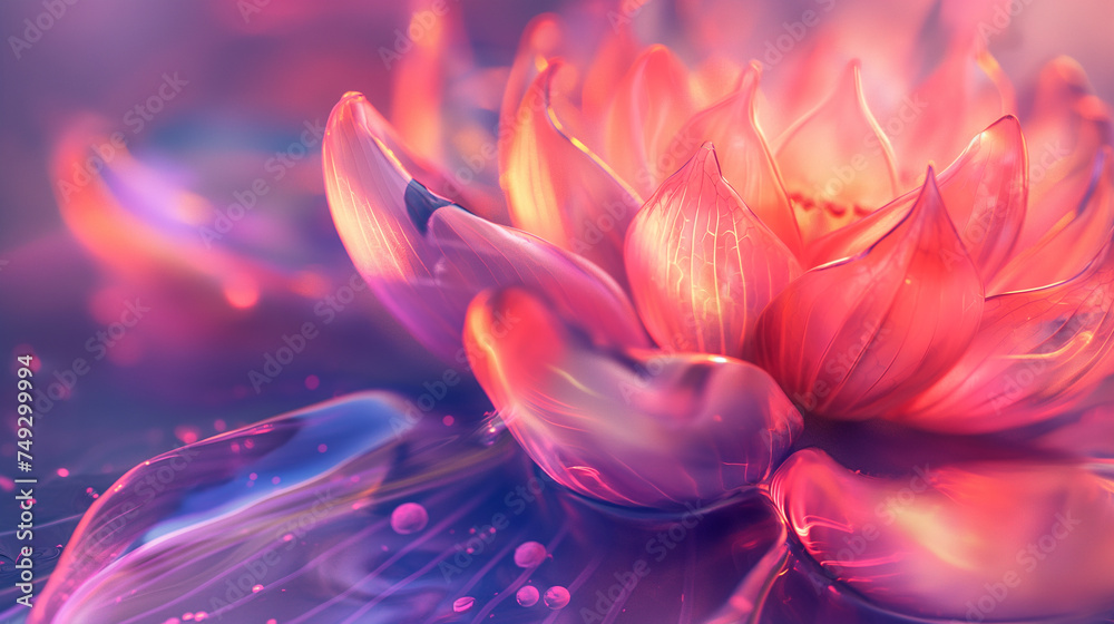 Transparent Blossom Lotus Flower with pink light - obrazy, fototapety, plakaty 