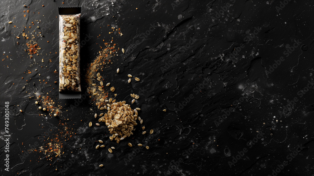 Artisanal Protein Bar with Nuts on Textured Black Surface