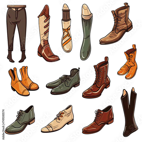 different type of footwear or Boots, isolated on transparent background. generative ai