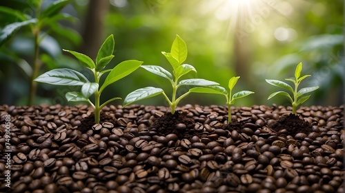 coffee beans on the ground The idea of Growth Trees Background of coffee bean seedlings in nature Gorgeous green