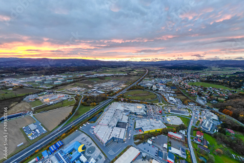 Lieboch, Austria - November 17, 2023: Aerial view of commercial area and shopping city in Lieboch © Photofex