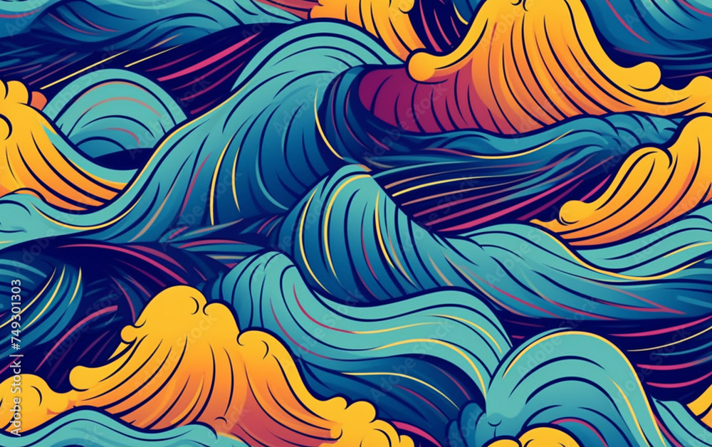 Abstract background of yellow and blue colors with japanese wave style