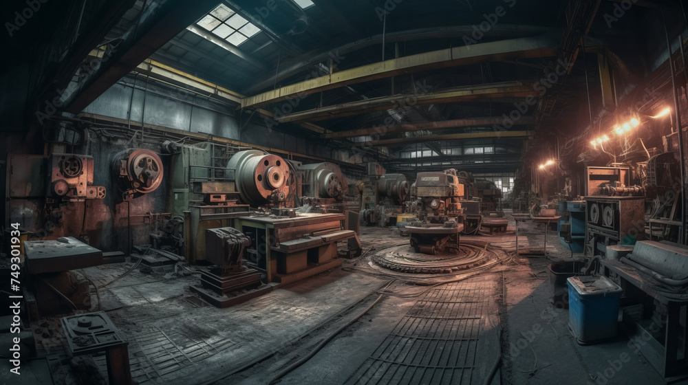 Revolutionizing Industry with Modern Car and Train Technology in an Industrial Setting with Steel and Metal Works in an Old Factory, generative AI