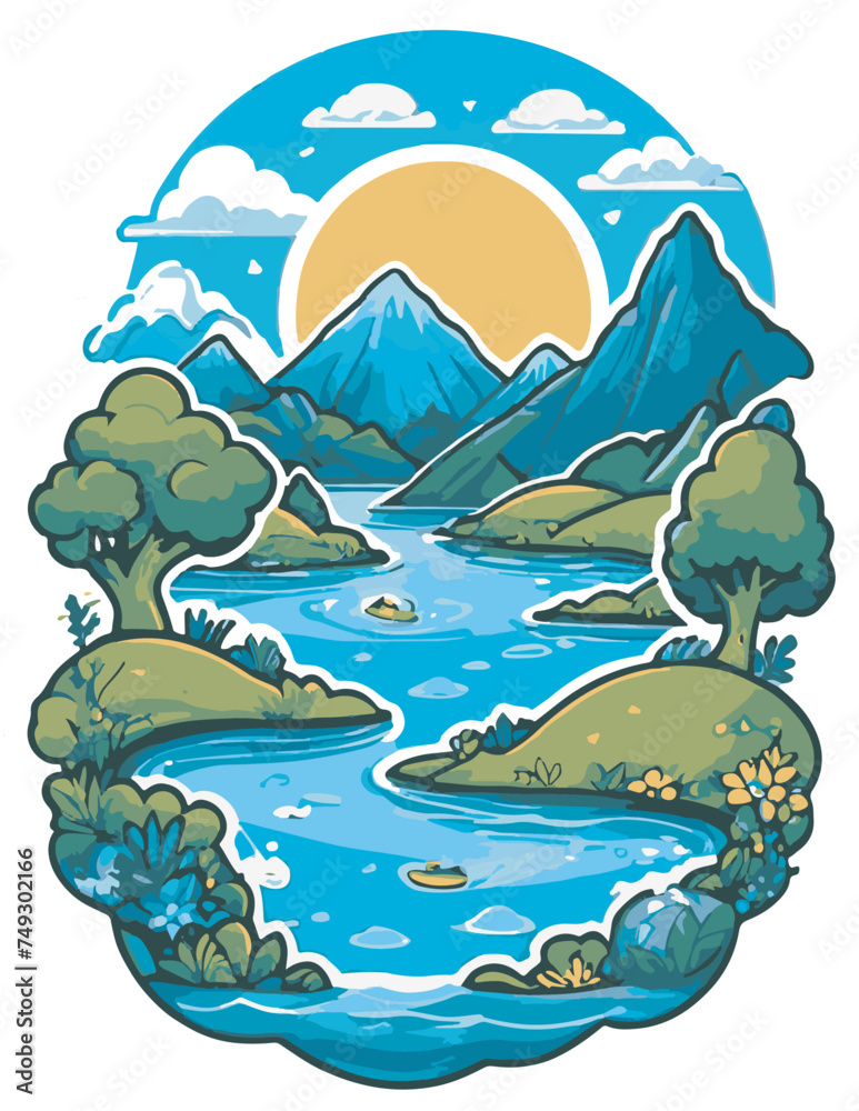 Landscape with sea and mountains T shirt mockup friendly illustration Landscape with sea and mountains T shirt mockup friendly illustration