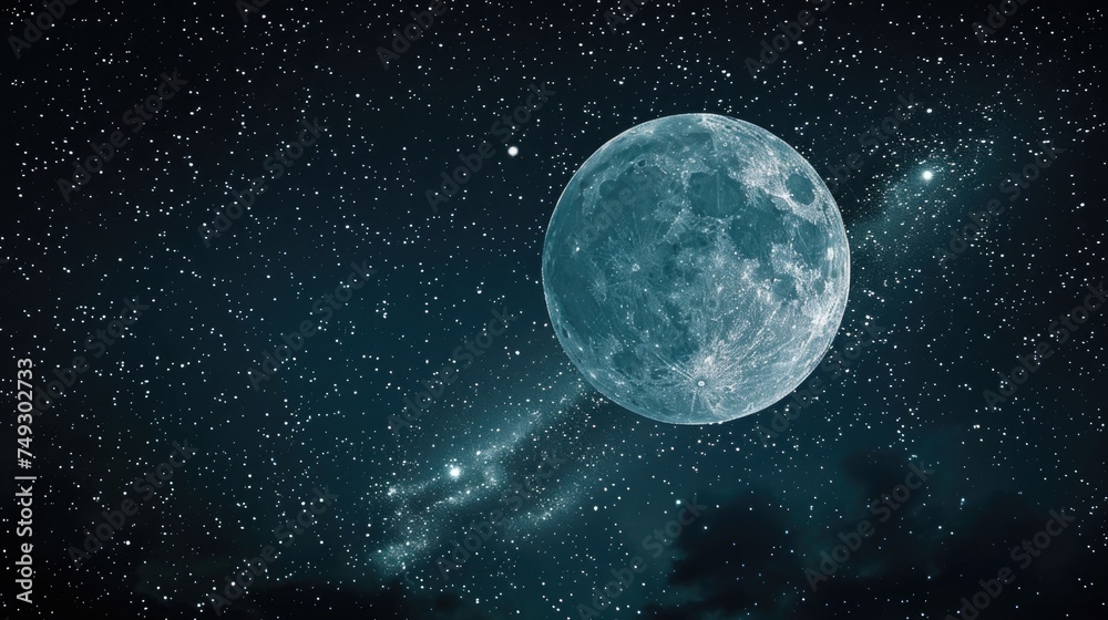 Fototapeta premium Starry Night Scenery with Bright Moon Above