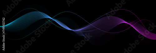 Modern purple blue flowing wave lines. Dark background with glowing wave lines. Technology, science, music concept. Vector illustration
