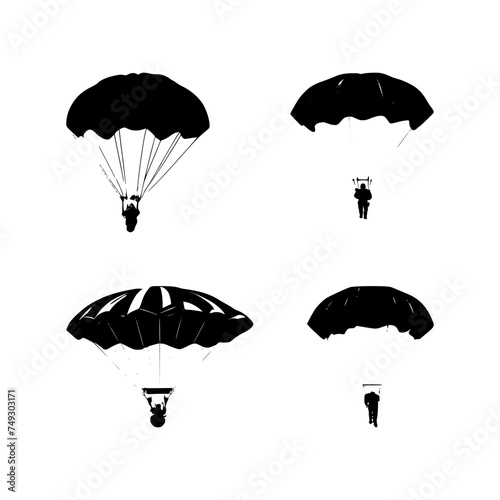 set of parachutist silhouettes on isolated background