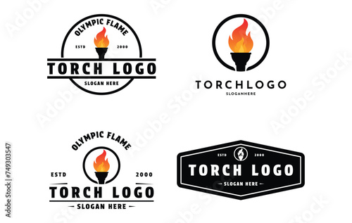 Set of torch light fire flame logo design vintage retro label circle